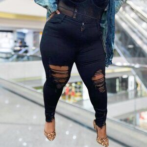 Black Distressed Stretch Skinny Jeans